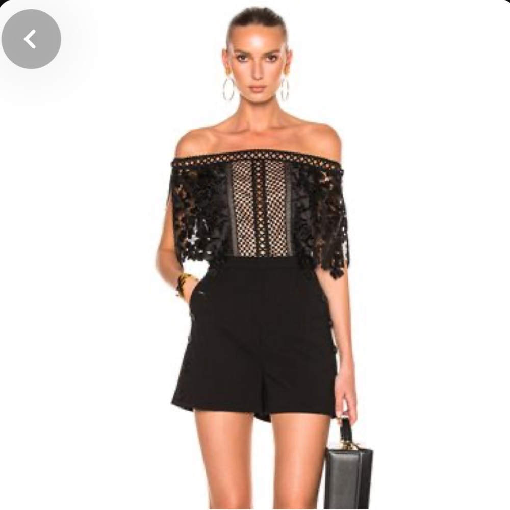 Self-Portrait Black Off-Shoulder Lace Romper